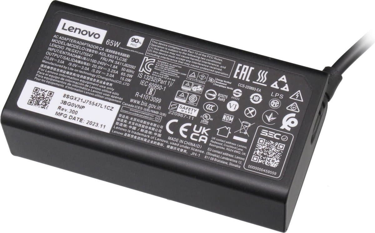 Lenovo ADLX65YSCC3A USB-C oplader 65W - afgerond
