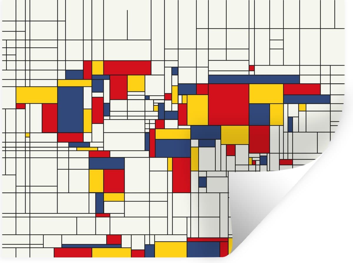 Muurstickers - Sticker Folie - Wereldkaart - Mondriaan - Kleuren - 120x90 cm - Plakfolie - Muurstickers Kinderkamer - Zelfklevend Behang - Zelfklevend behangpapier - Stickerfolie