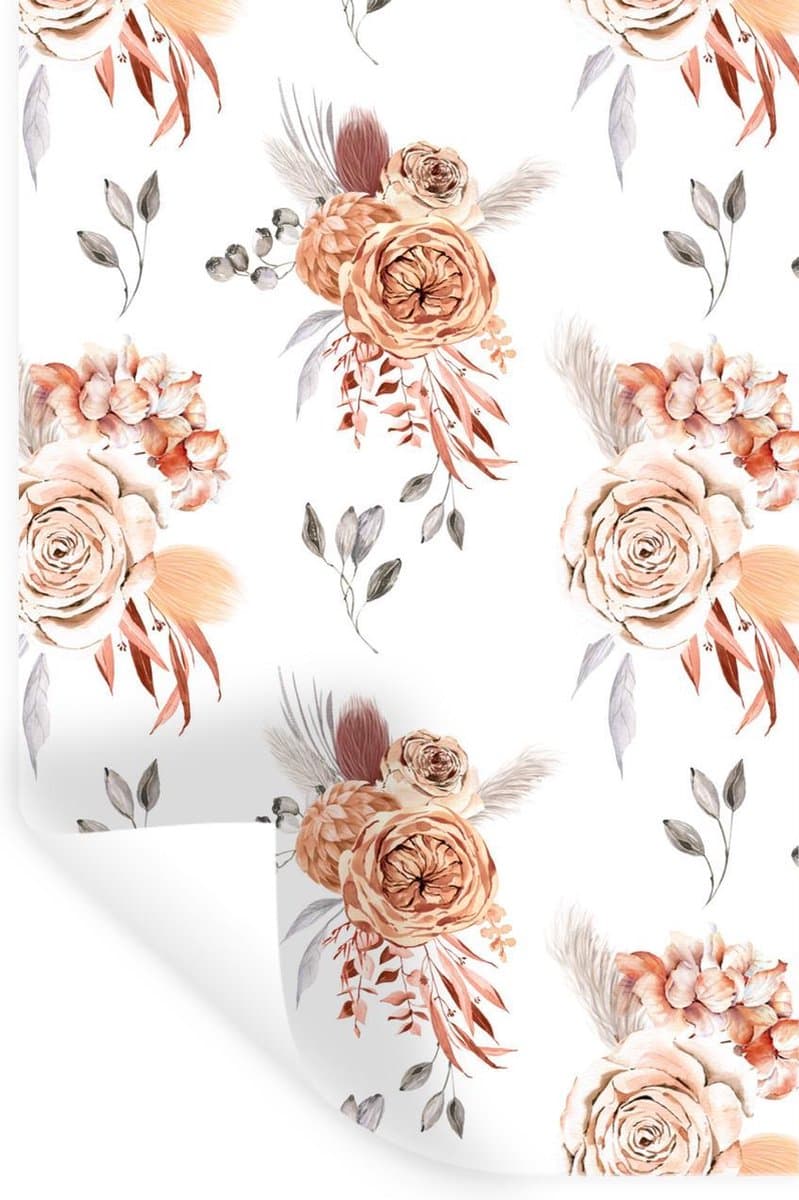Muurstickers - Sticker Folie - Rozen - Bladeren - Wit - Patroon - 80x120 cm - Plakfolie - Muurstickers Kinderkamer - Zelfklevend Behang - Zelfklevend behangpapier - Stickerfolie