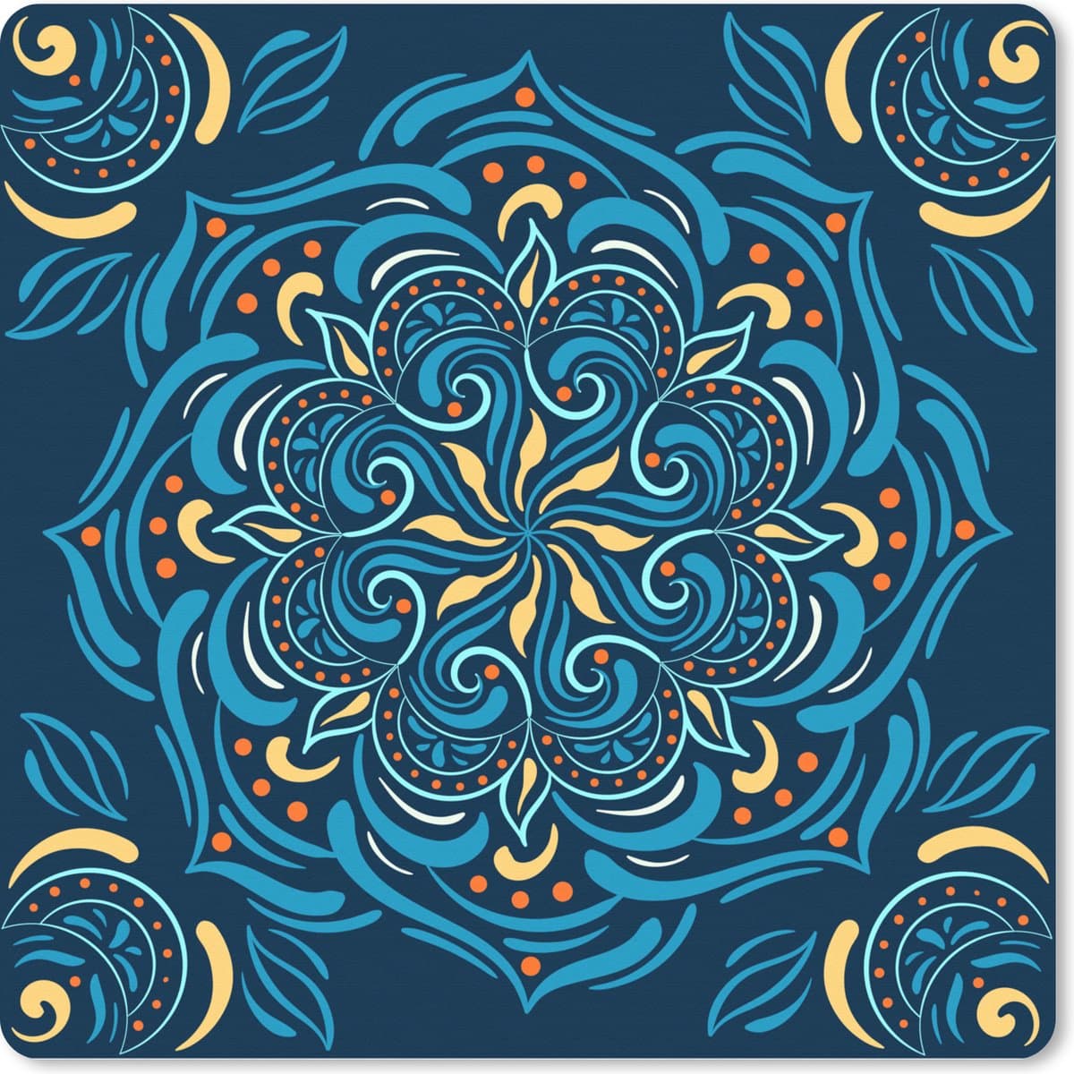 Muismat XXL 80x80 cm - Bureau onderlegger - Bureau mat Mandala - Blauw - Geel - Patronen - Bureaumat - Gaming mousepad xl - Bureaulegger groot - Computer deskmat
