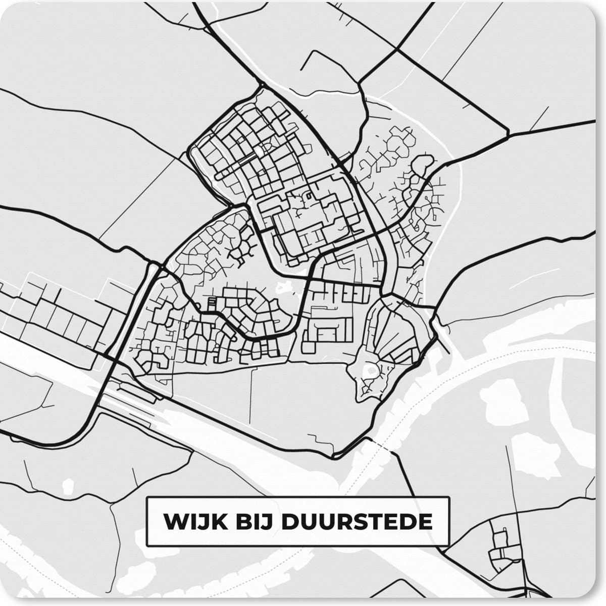 Muismat XXL 80x80 cm - Bureau onderlegger - Bureau mat Stadskaart - Wijk bij Duurstede - Grijs - Wit - Bureaumat - Gaming mousepad xl - Bureaulegger groot - Computer deskmat
