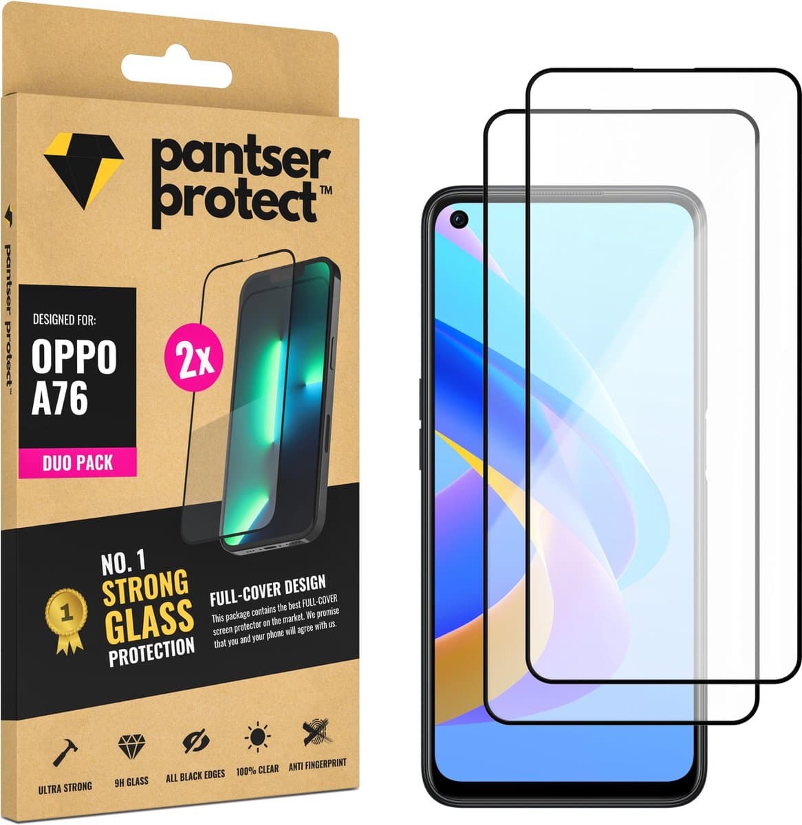 DUO-PACK - 2x Pantser Protect™ Glass Screenprotector Geschikt voor OPPO A76 - Case Friendly - Premium Pantserglas - Glazen Screen Protector