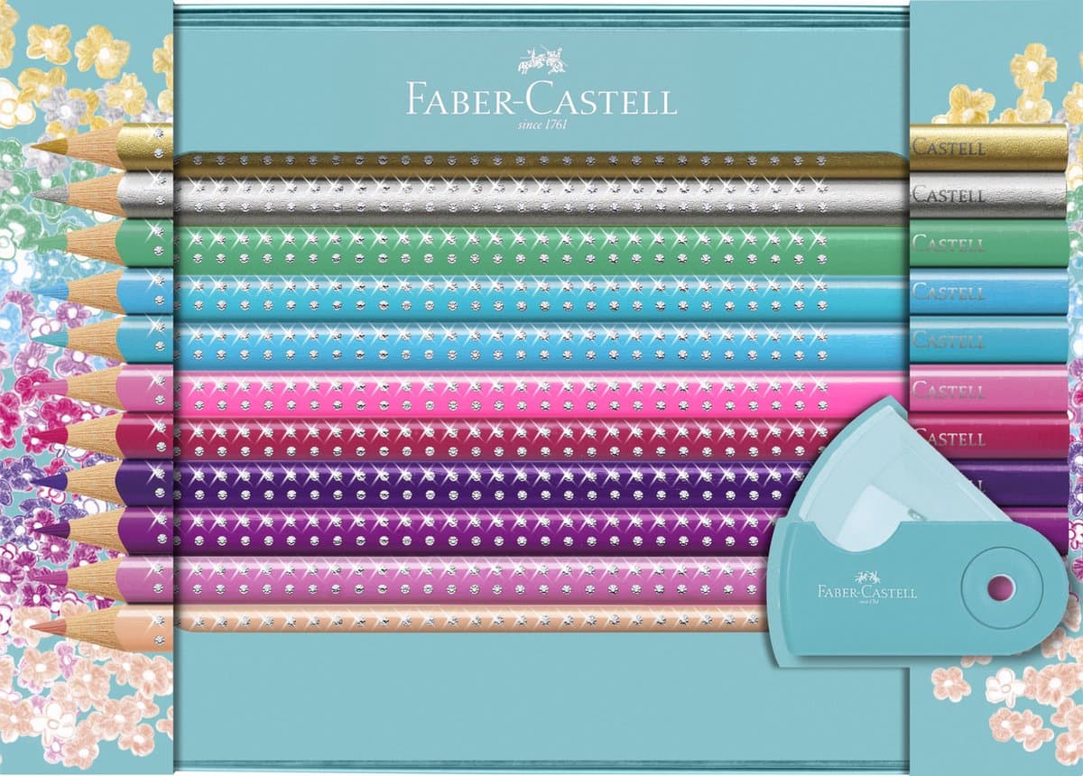 Faber-Castell Sparkle kleurpotloodset - 20 stuks en 1 puntenslijper, geassorteerde kleuren
