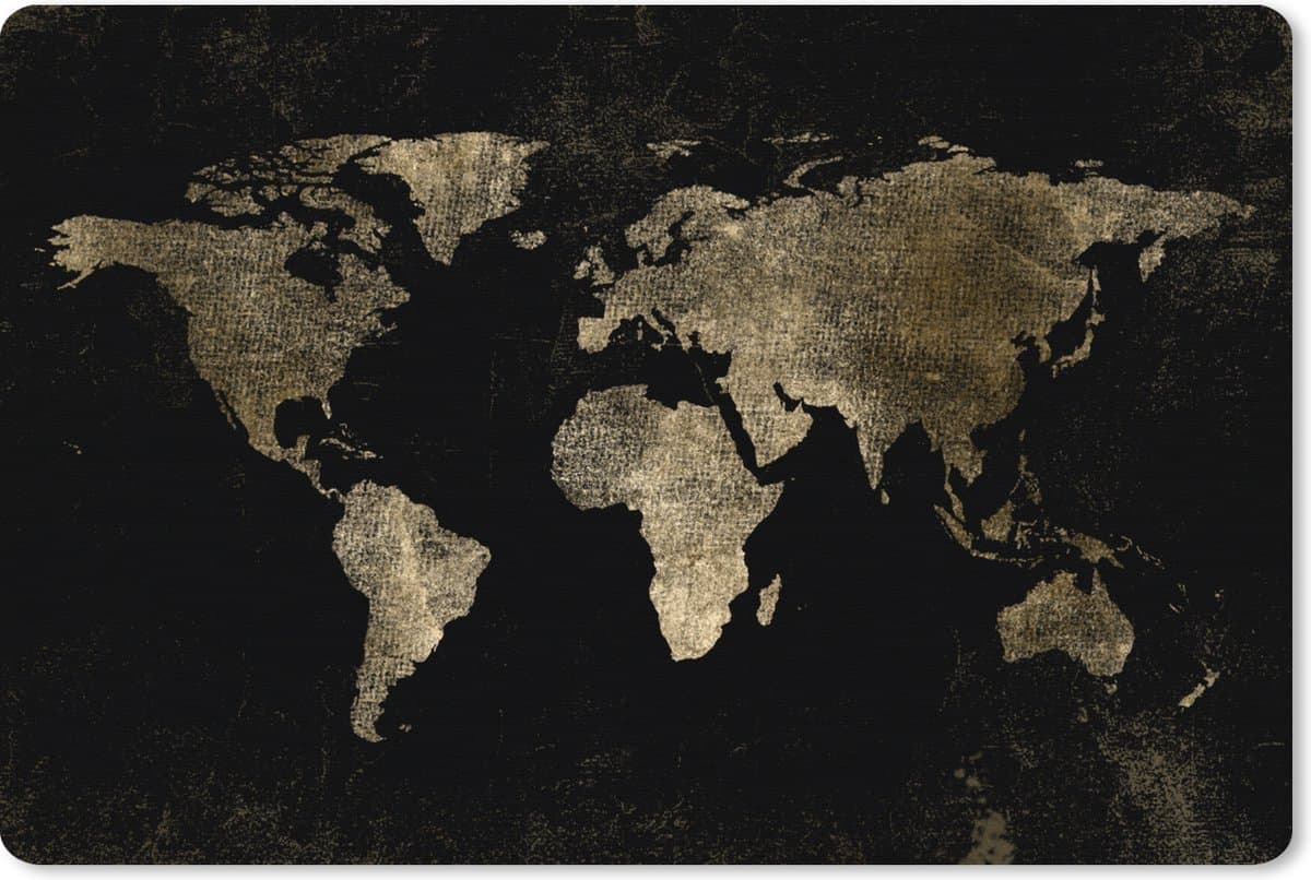 Muismat XXL 90x60 cm - Bureau onderlegger - Bureau mat Wereldkaart - Zwart - Goud - Bureaumat - Gaming mousepad xl - Bureaulegger groot - Computer deskmat