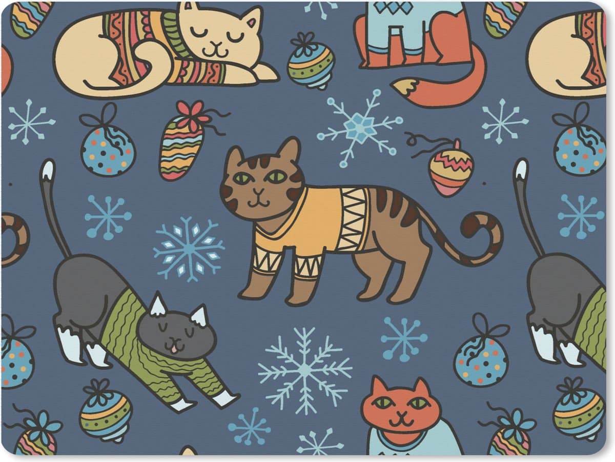 Muismat XXL 80x60 cm - Bureau onderlegger - Bureau mat Kat - Dieren - Kerst - Patroon - Bureaumat - Gaming mousepad xl - Bureaulegger groot - Computer deskmat