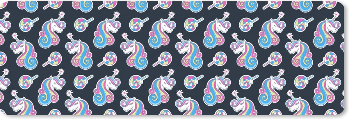 Muismat XXL 90x30 cm - Bureau onderlegger - Bureau mat Meisje - Unicorn - Lolly snoep - Patronen - Girl - Kids - Kinderen - Bureaumat - Gaming mousepad xl - Bureaulegger groot - Computer deskmat