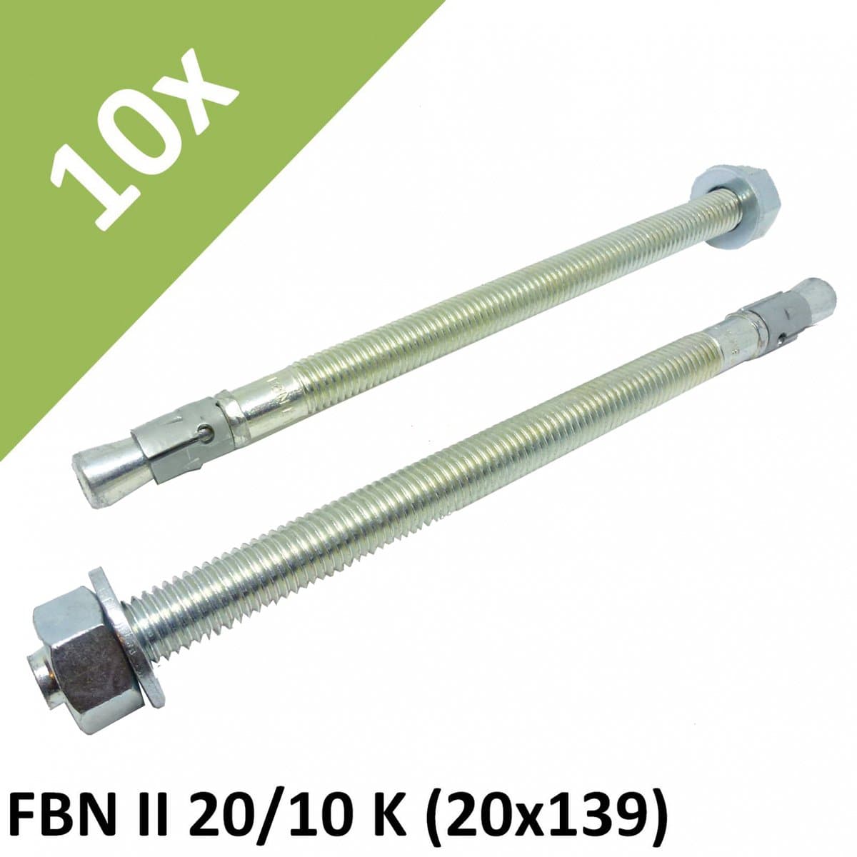 Fischer FBN II Heavy Duty Shock Anchor Dowel with ETA Approval Fire Galvanized  - 15) 10x FBN II 20/10 K (20x139)