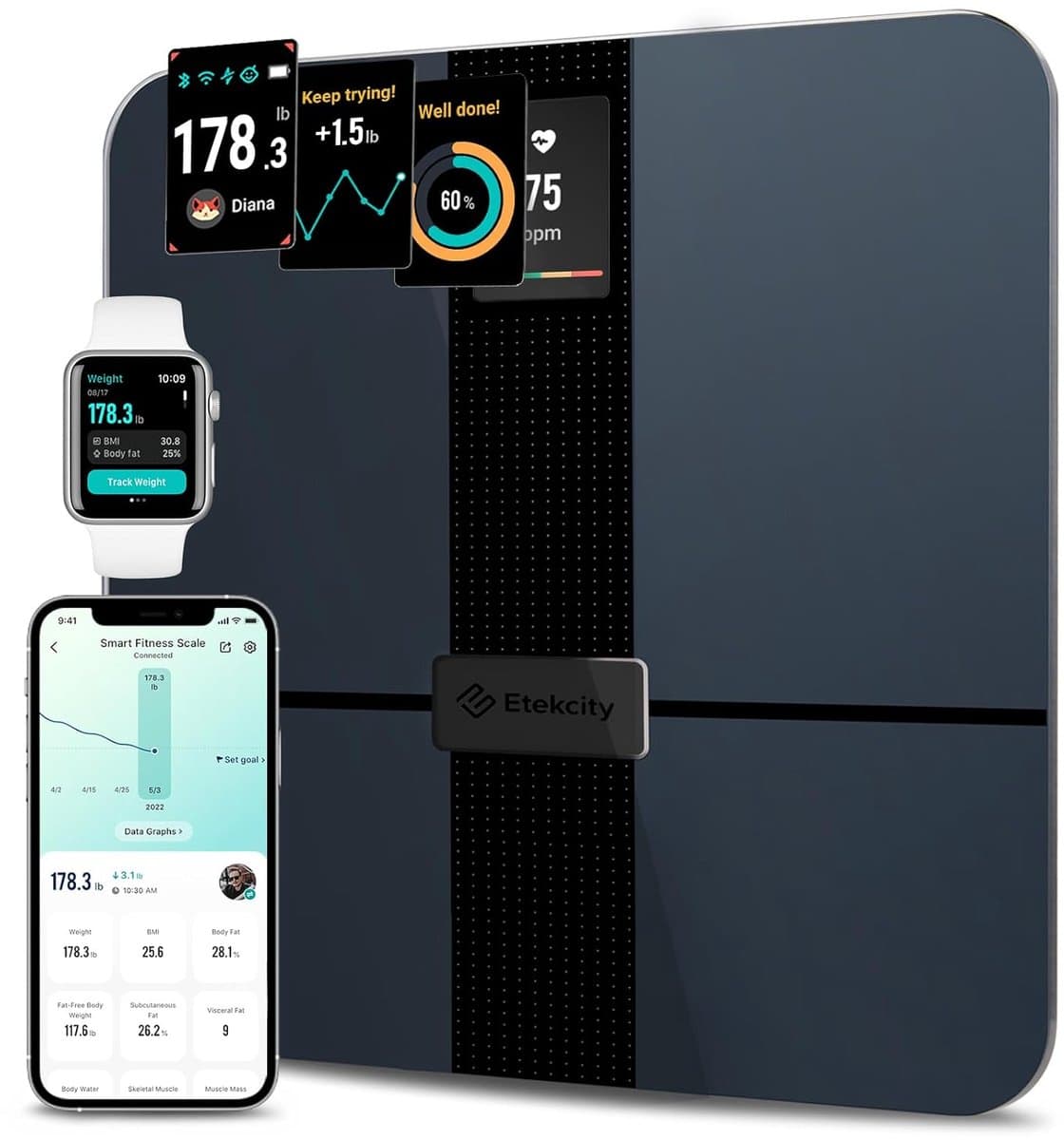 Slimme WiFi Lichaamsvetweegschaal - Digitale Bluetooth Weegschaal met BMI, Water, Zwangerschap en Babymodus - 400 lb