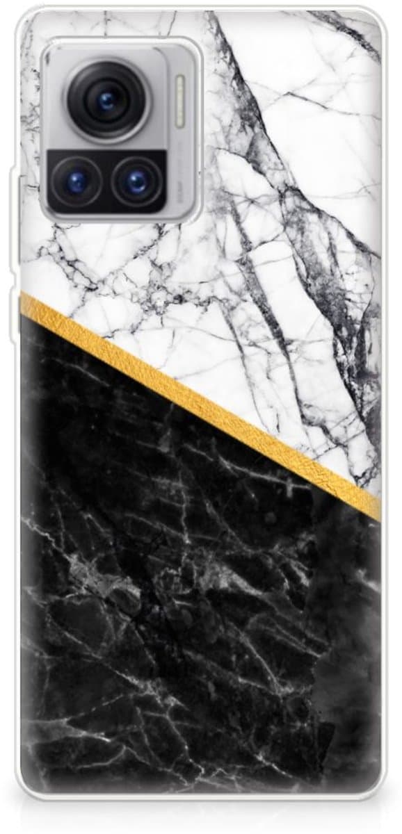 Motorola Moto X30 Pro TPU Siliconen Hoesje Marmer Wit Zwart - Origineel Cadeau Man