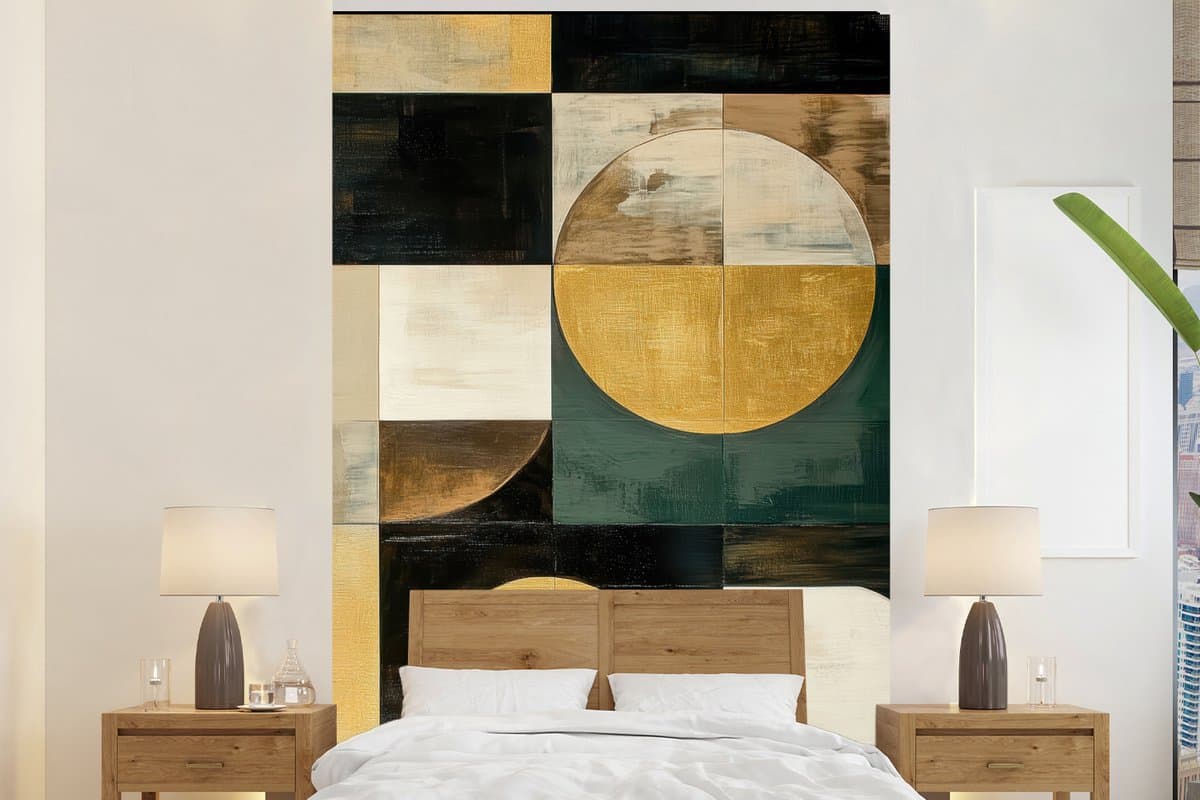 Behang - Fotobehang Abstract - Goud - Brons - Vormen - Geometrisch - Breedte 225 cm x hoogte 350 cm