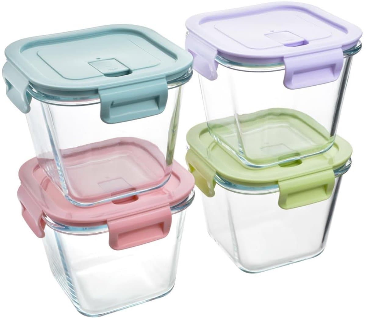 Dailygoods - Glass Jars with Lids - Meal Prep - Duurzaam - 4 Stuks - Vershoudcontainers - Voor Koelkast en Magnetron - Transparant