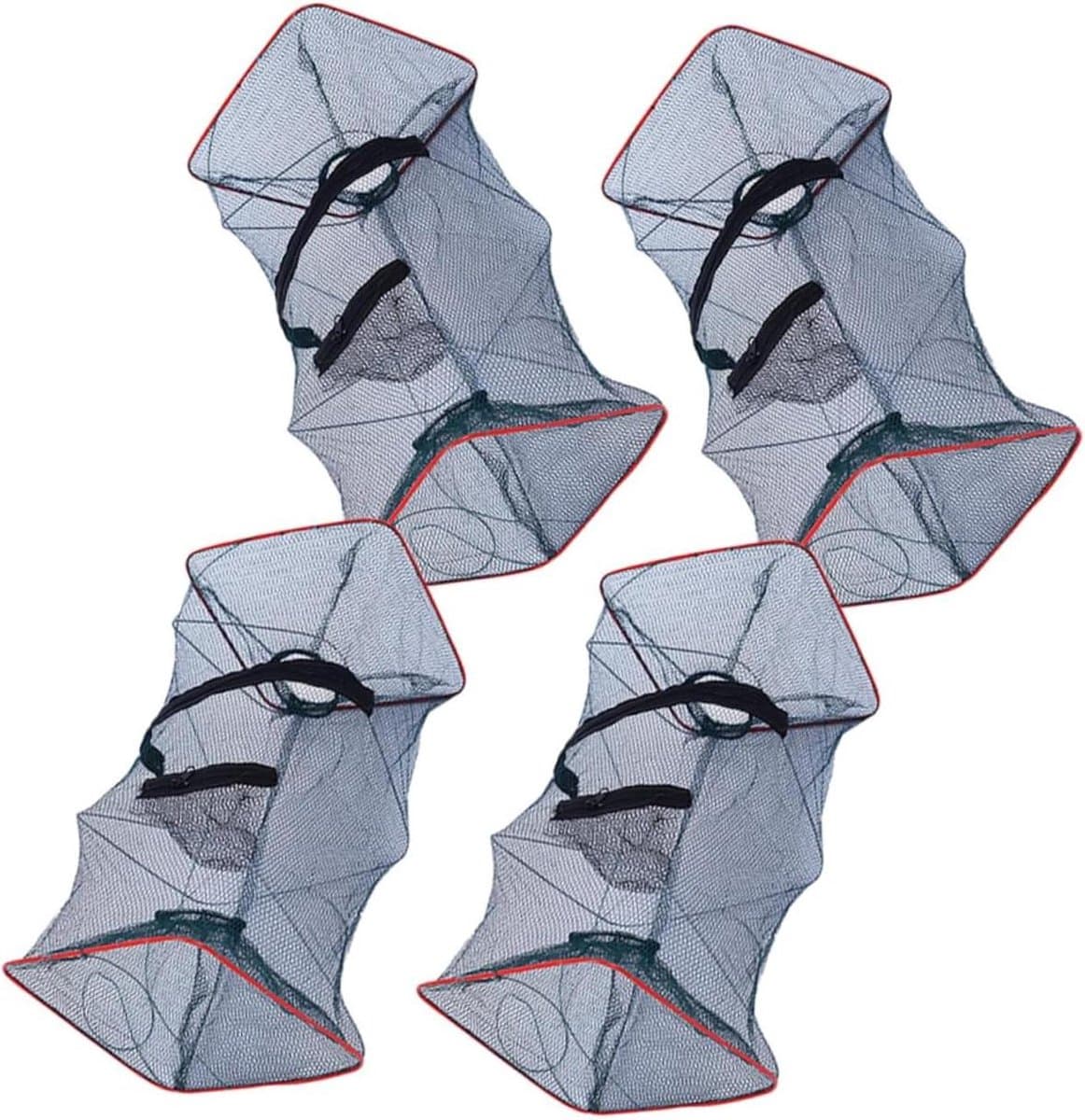 BESPORTBLE 4 Stuks Rivierkreeft Werpnet Inklapbare Viskooi Krab Kooi Net Garnaal Rivierkreeft Mesh Langoesten Vangen ten Draagbaar Garnalen Nylon Vismand Gooi Het Vouw Metaal