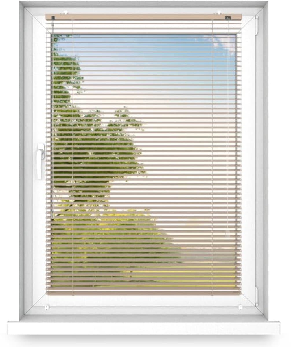 time4blinds - Binnenjaloezieën Zonder Boren - Aluminium Jaloezieën - Aluminium Rolgordijnen voor Woonkamer, Slaapkamer, Keuken, Kantoor - met Koordgeleiders - Zandbruin, Links, 1200x1600