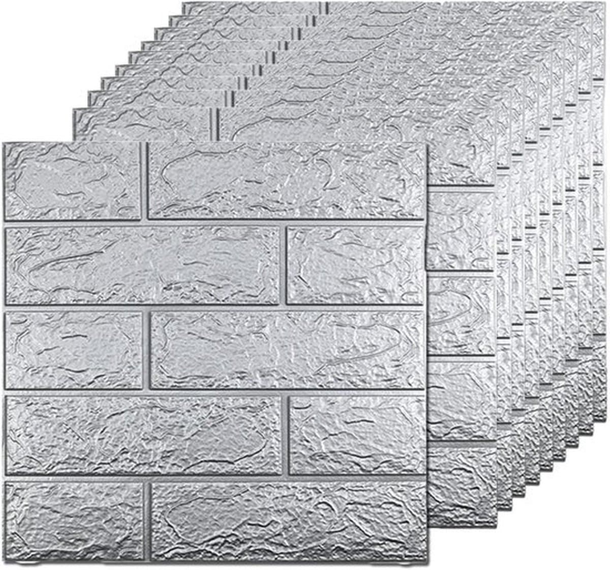10 stuks grijze 3D-wandpanelen, behangstickers met zelfklevende waterdichte bakstenen wandpanelen, afneembaar en opplakbaar voor binnenwanddecoratie, huisdecoratie
