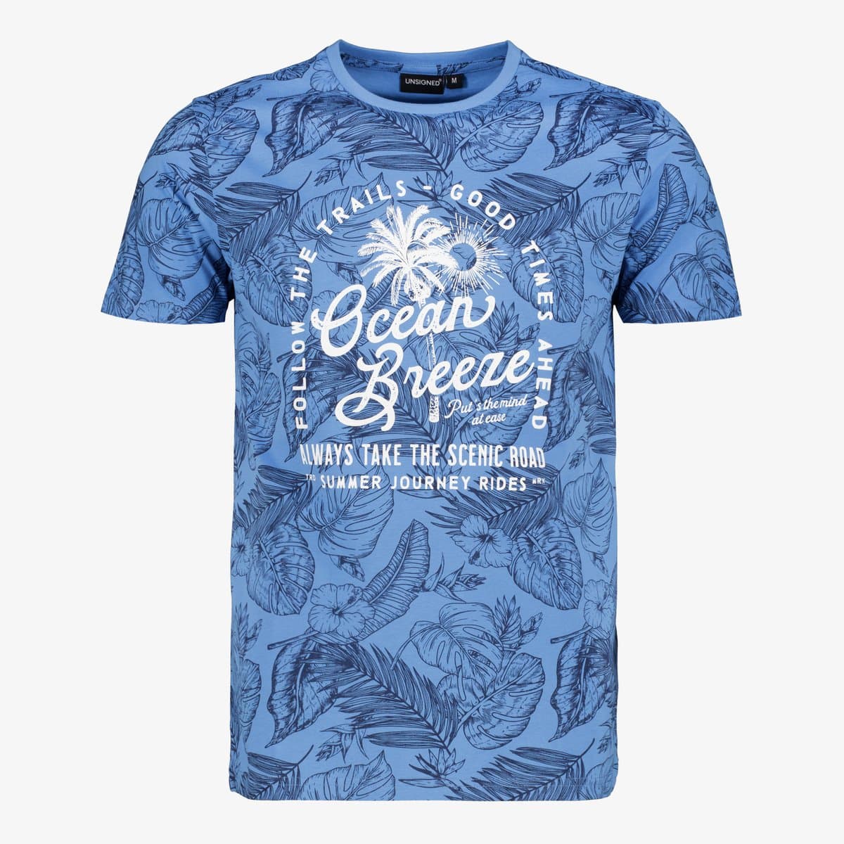 Unsigned heren T-shirt met bladerenprint groen - Maat XXL