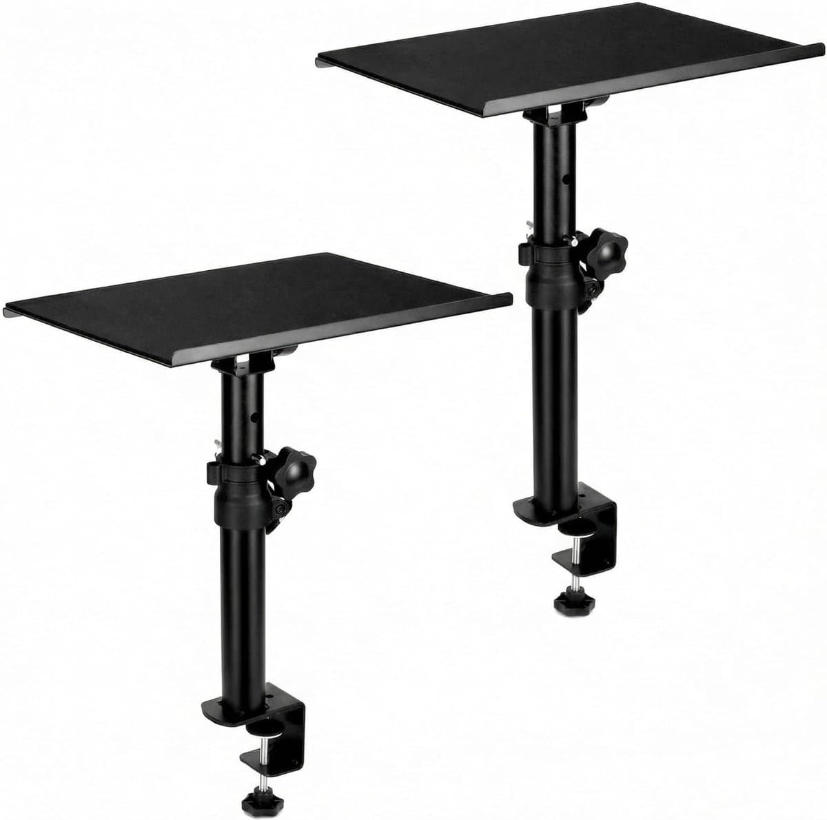 Set van 2 bureau klemstands voor luidsprekers en studio monitors - verstelbare hoogte 35-59 cm - kantelhoek +/-15° - draagvermogen 30 kg - ideaal voor thuisstudio en audiofidelity