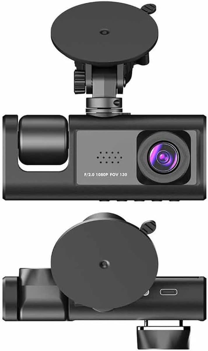Driecamera-dashcam - WiFi - 170° groothoek - drie camera's (voor, binnen en achter) - Full HD - 2-inch scherm - nachtzicht en botsingsdetectie - cyclische opname - achteruitrijbeeld