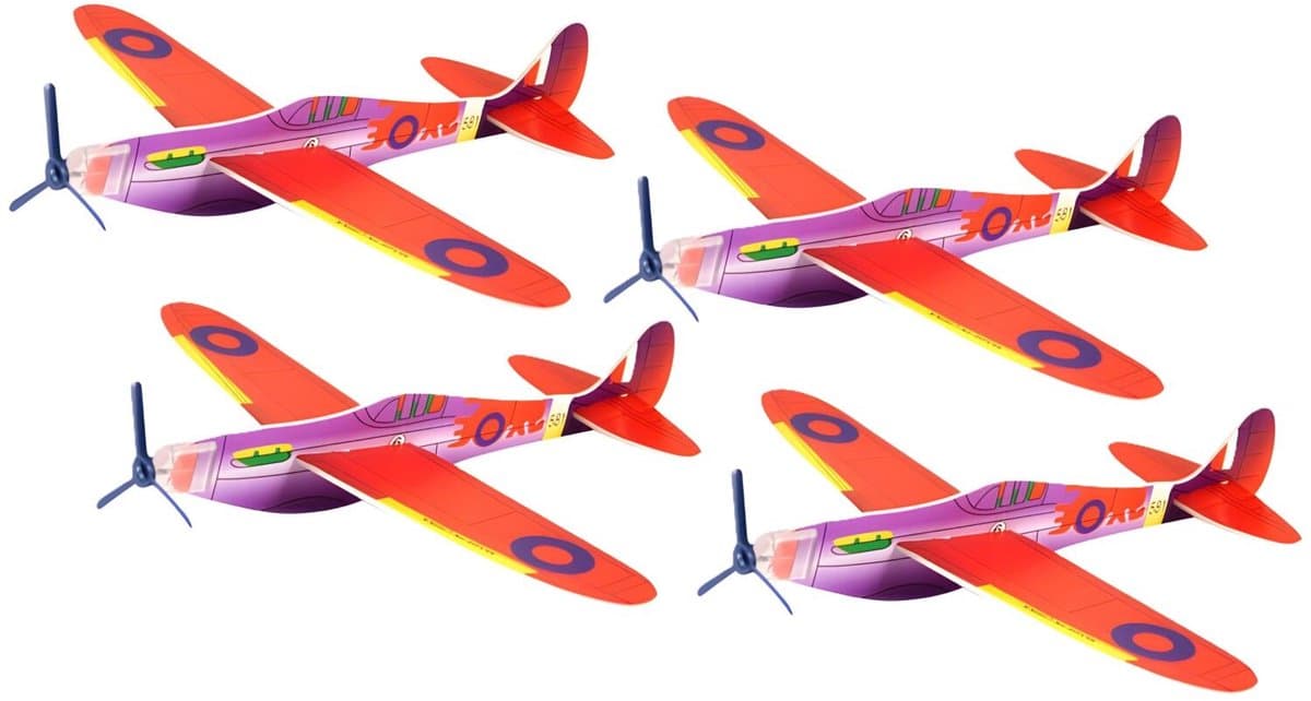 Henbrandt Speelgoed luchtmacht vliegtuigen Airgliders - 4x - Spitfire MK 1 - uitdeelcadeautjes - 19 cm