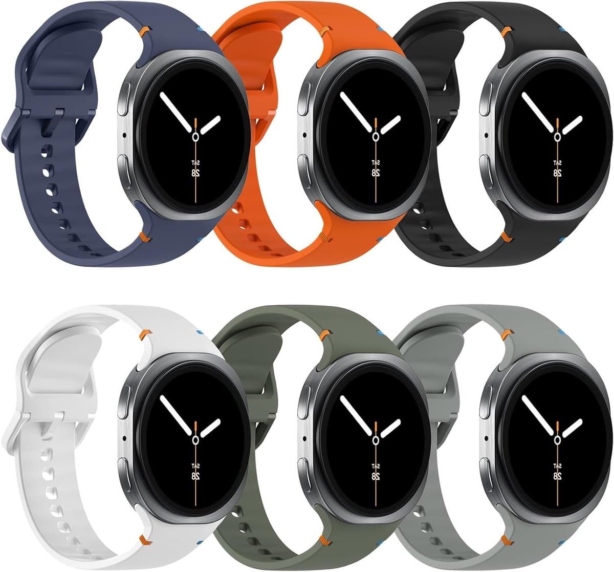 6 Pack Sport Bands Geschikt voor Samsung Galaxy Watch 8 en Classic - Zachte Siliconen Vervangbanden voor Dames en Heren, M/L, Comfortabel en Duurzaam