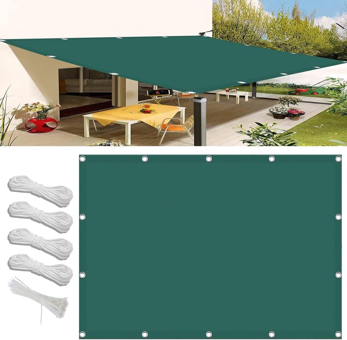 Shade Fabric Sun Sail Shade Net 3x4m Water Permeable Breathable Tear Resistant Breathable Awning Awning, Sun Sail Canopy Mesh Shade Cloth, for Garden, Patio, Outdoor, Dark Green