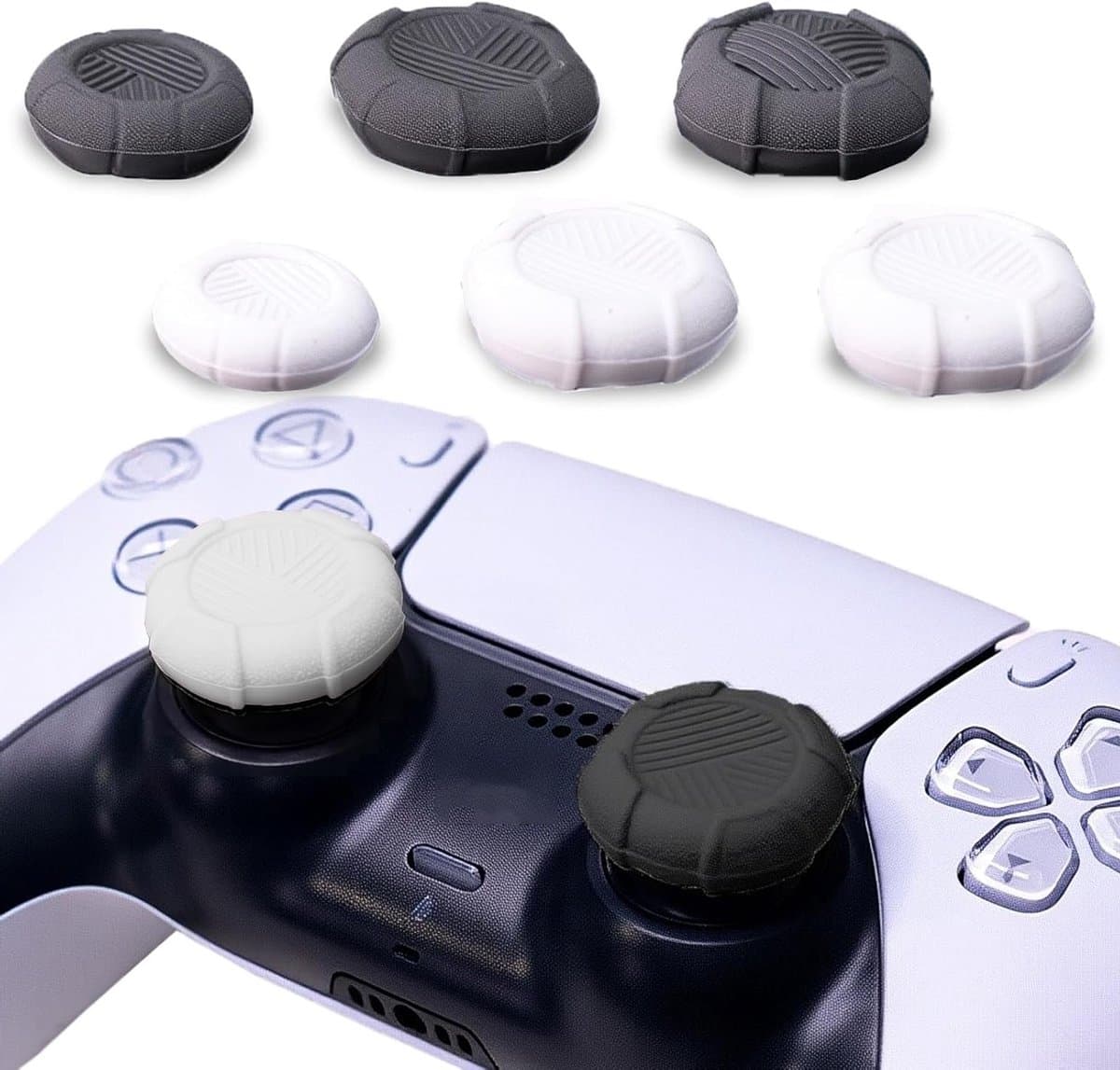 3 In 1 Thumb Grips voor PS4, PS5 en Xbox - 6 Stuks Silicone Thumb Stick Grip voor Verbeterde Game-ervaring en Vermindering van Duim Slip, Grijs Wit