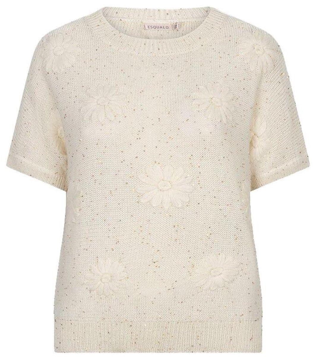 EsQualo T-shirt Sweater Embroidery Flowers Hs26 02220 120 Off White Dames Maat - S