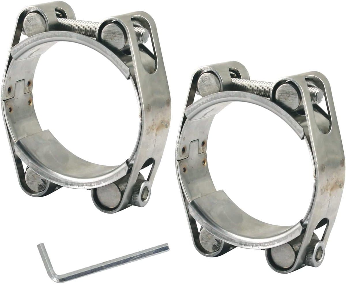 Zware T-bout slangklem 40-50mm van 304 roestvrij staal, dubbele kop en dubbele laag, 20mm bandbreedte (2 stuks met sleutel)