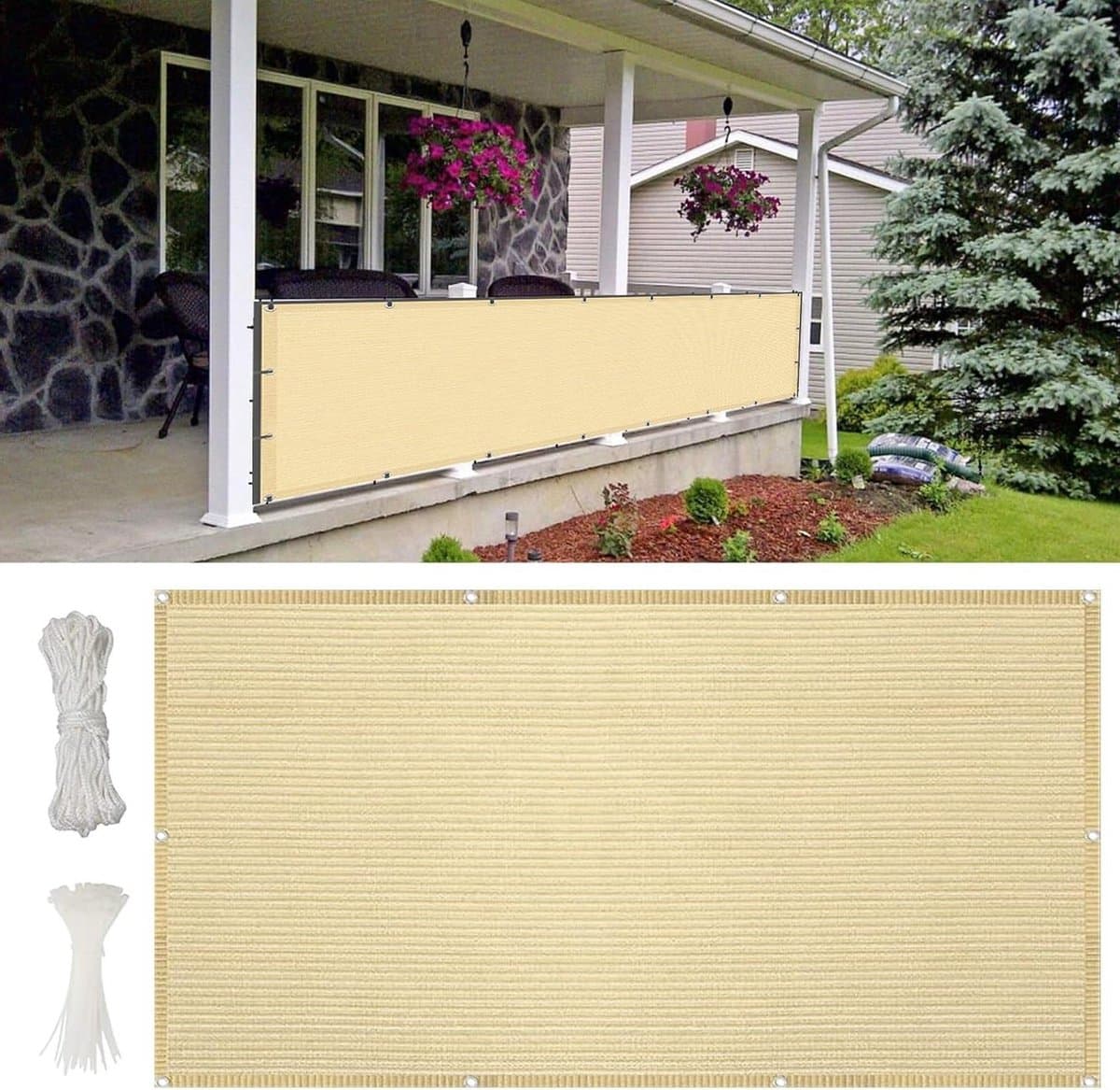 Balkonscherm Privacy - Windscherm Terras - Privacy Beschermen - Weerbestendig Materiaal - 950x90 cm - Zand geel