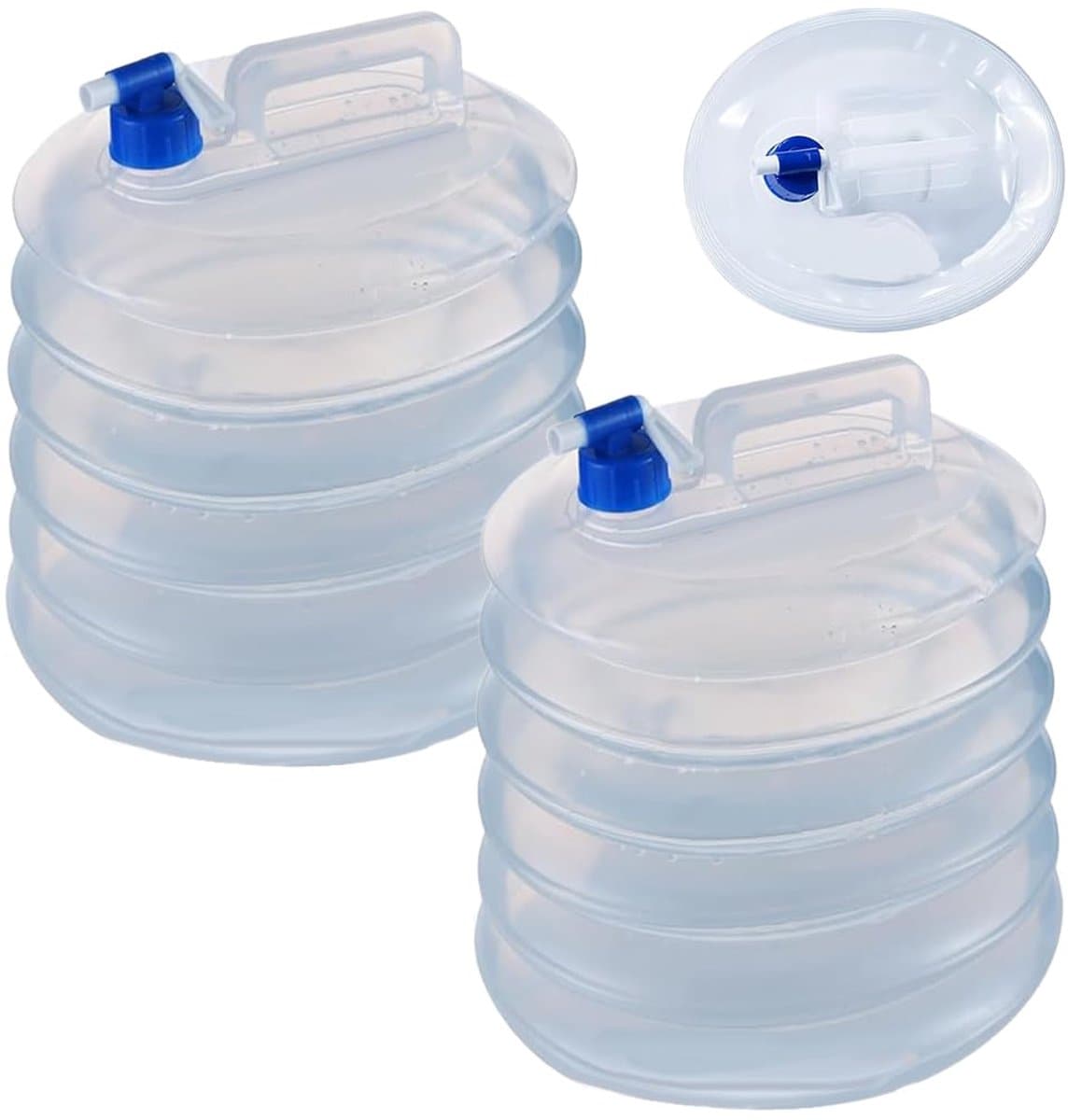 MIVRAY Opvouwbare Waterkan Set Van 2 – Compact Opvouwbaar – 5L – LDPE Kunststof – Transparant – Voor Kamperen En Noodopslag