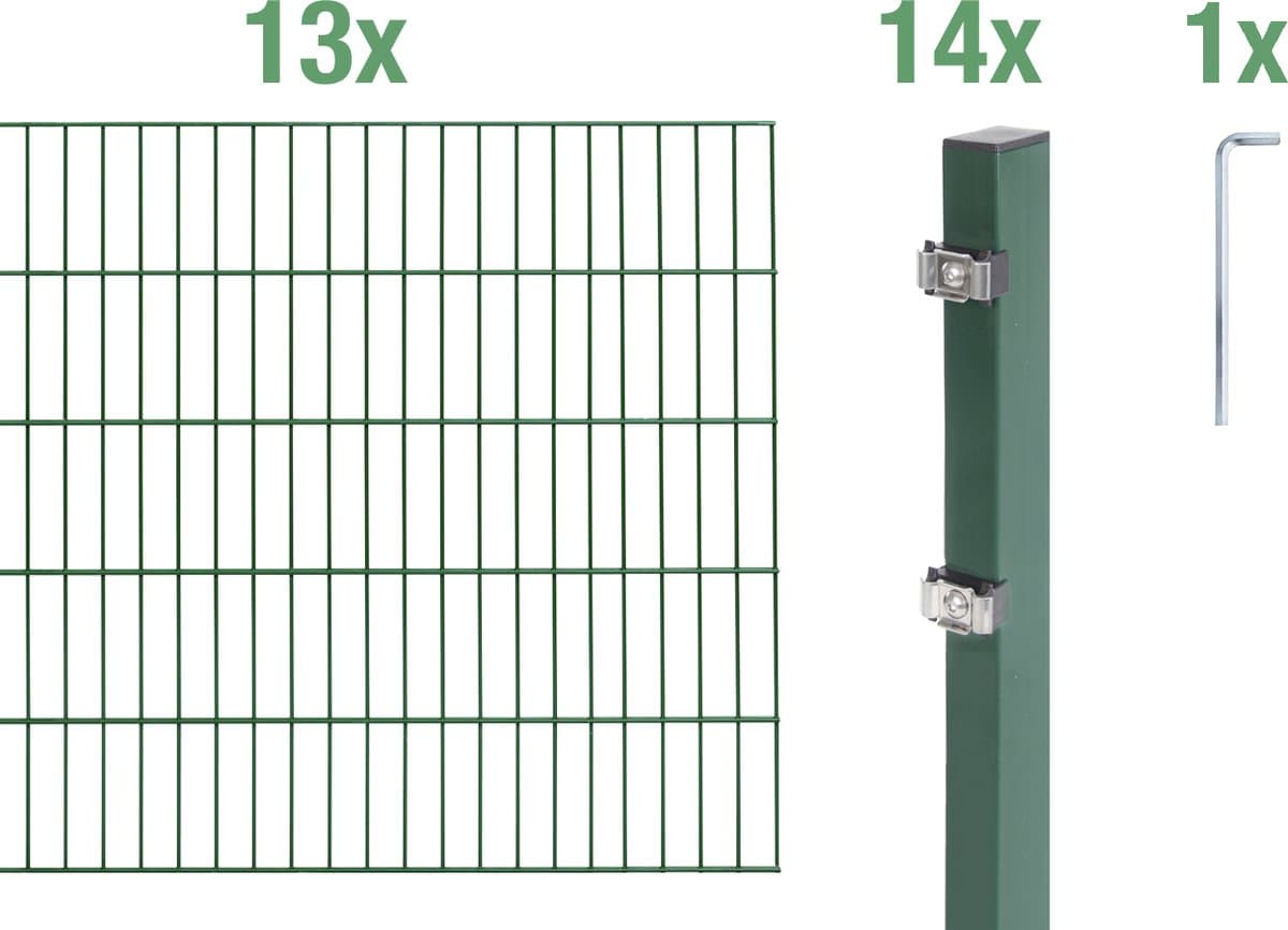 Alberts 653286 dubbelstaafmat hekwerk als 28-delige complete hekwerkset, groen, hoogte 160 cm, lengte 26 m