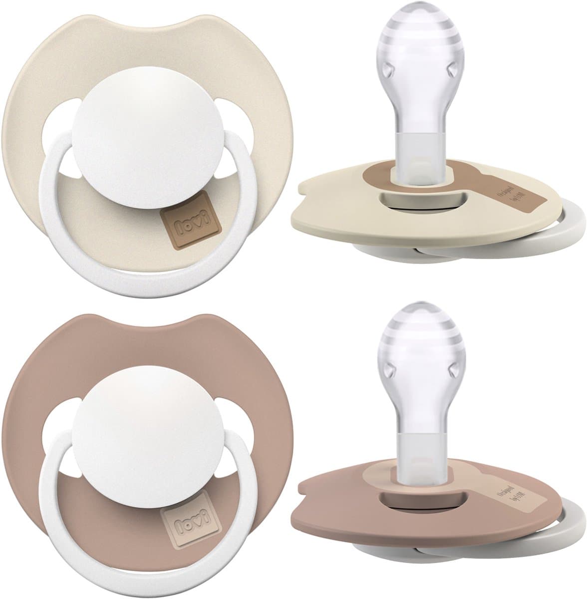 Difrax LOVI Dynamische Prime Glow Fopspeen - 18+ Maanden - Beige en Bruin - 2 Stuks