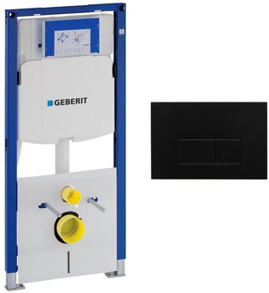 Geberit Duofix Inbouwreservoir UP320 met QeramiQ metal bedieningsplaat - wand 112cm - rechthoekige knoppen - metaal zwart mat