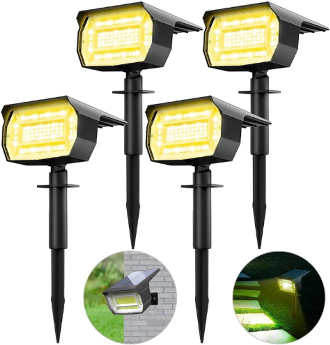 Solarspots Voor Buiten - Tuin - 4 Stuks-72 Leds - Zonnelampen Voor Buiten - Tuin - 3000 K - Warmwit - Led-Zonnelamp - Buiten - Waterdicht - Tuinverlichting Op Zonne-Energie - Voor Weg - Binnenplaats [Energieklasse A+++]