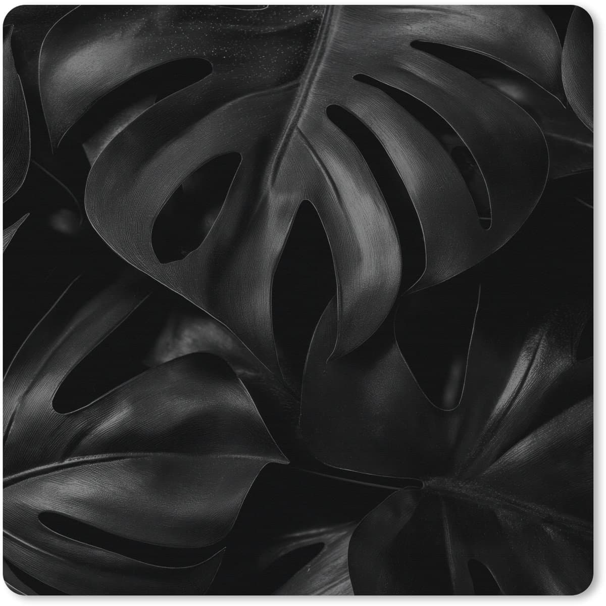 Muismat XXL 40x40 cm - Bureau onderlegger - Bureau mat Zwart - Monstera - Bladeren - Bureaumat - Gaming mousepad xl - Bureaulegger groot - Computer deskmat