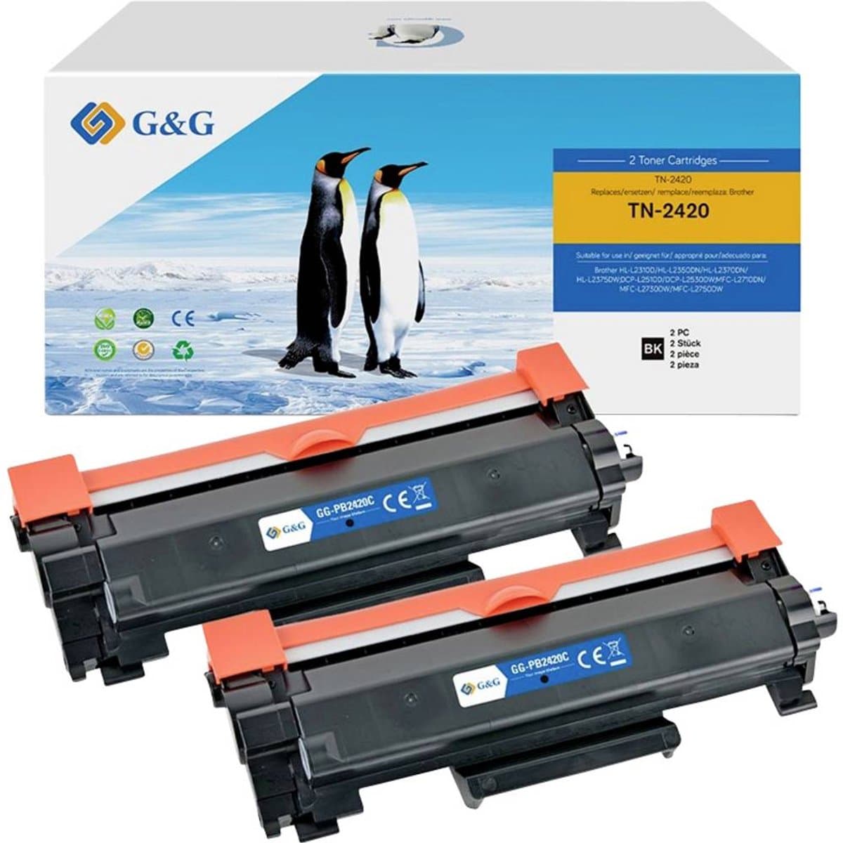 G&G Toner vervangt Brother TN-2420 XL Compatibel 2-pack Zwart 3000 bladzijden NT-PB2420C_V6-B-2-S1