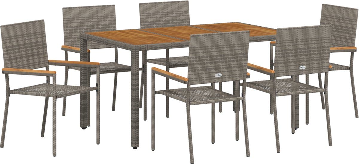 vidaXL - Tuin - Eettafel - Set - 7 - pcs - Grijs - poly - rattan
