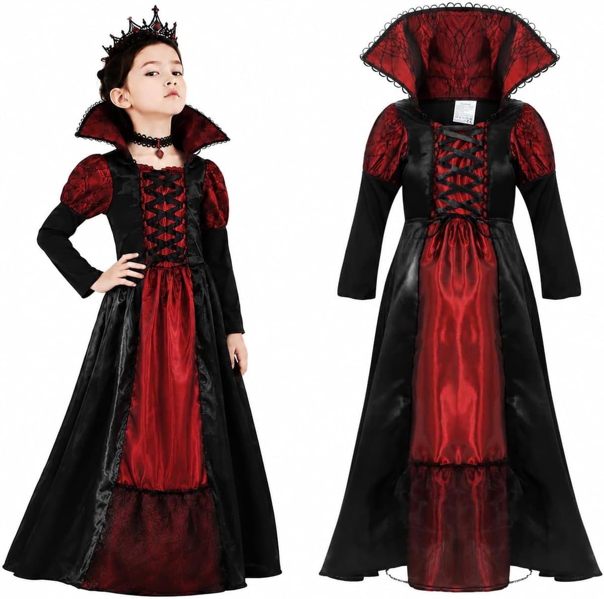 Vampierkostuum voor meisjes, Victoriaanse vampierenkoningin, Noble Middeleeuwse koningin, Halloween aankleden