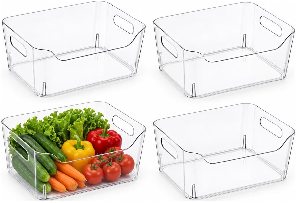 Excellent houseware Koelkast/keuken organizer mand/bak - 4x - transparant - kunststof - L27 x B19 x H11 cm - groente lade - 5 liter