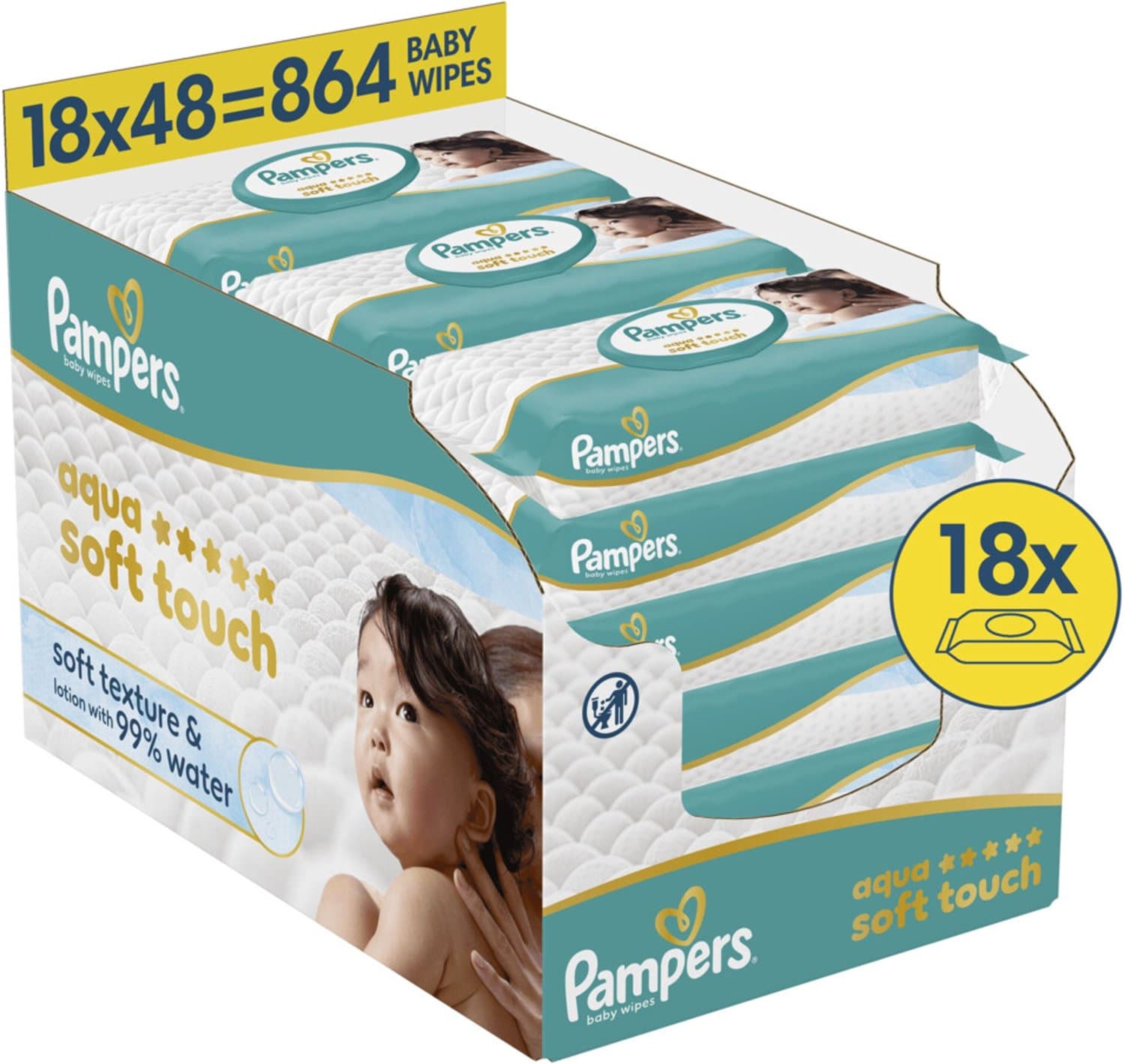 Pampers Soft Touch babydoekjes 18 x 48 stuks