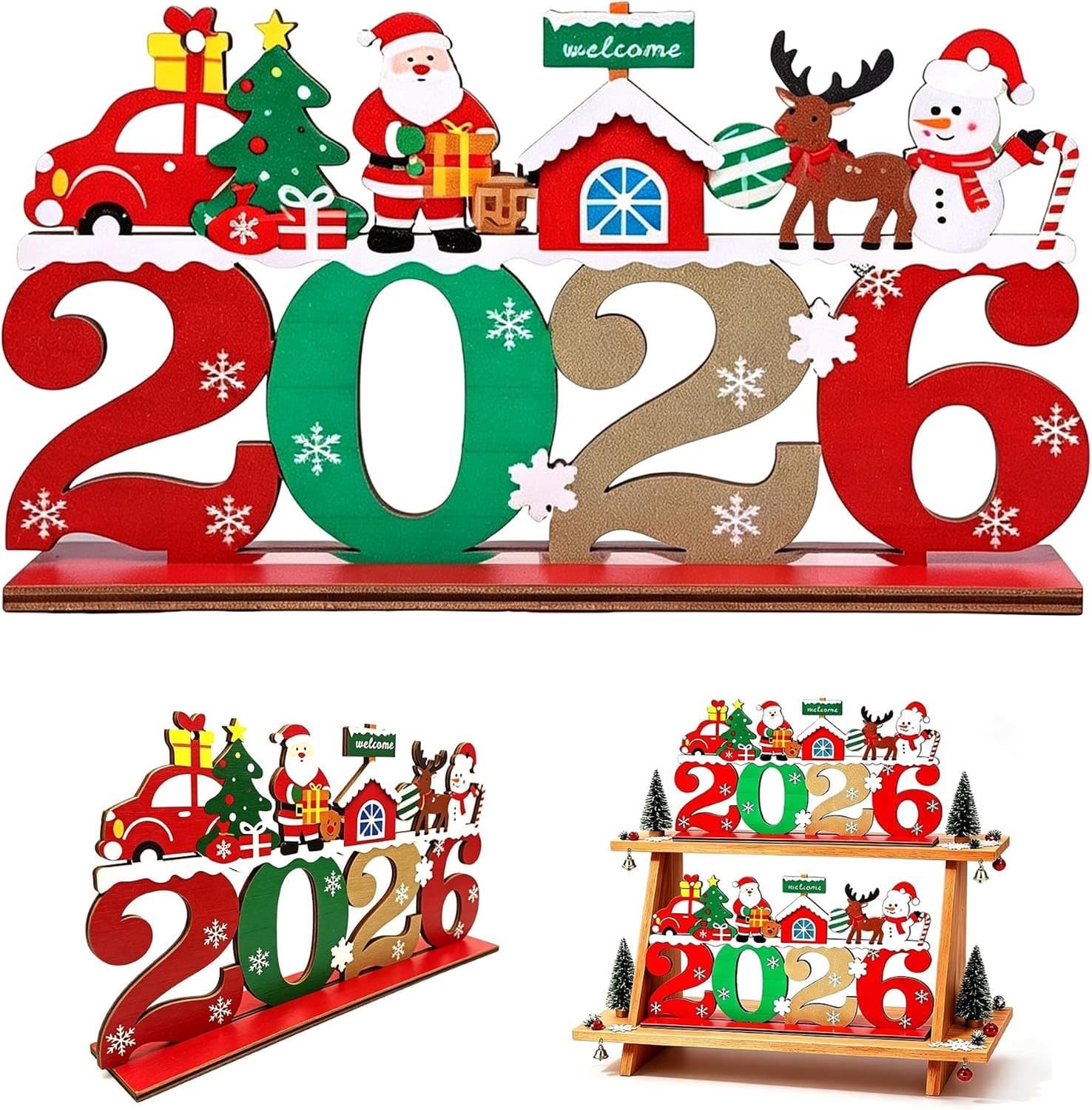 Houten Kersttafel Decoratie Stand voor Feestdagen - Unieke Kerstversiering en Tafeldecoratie