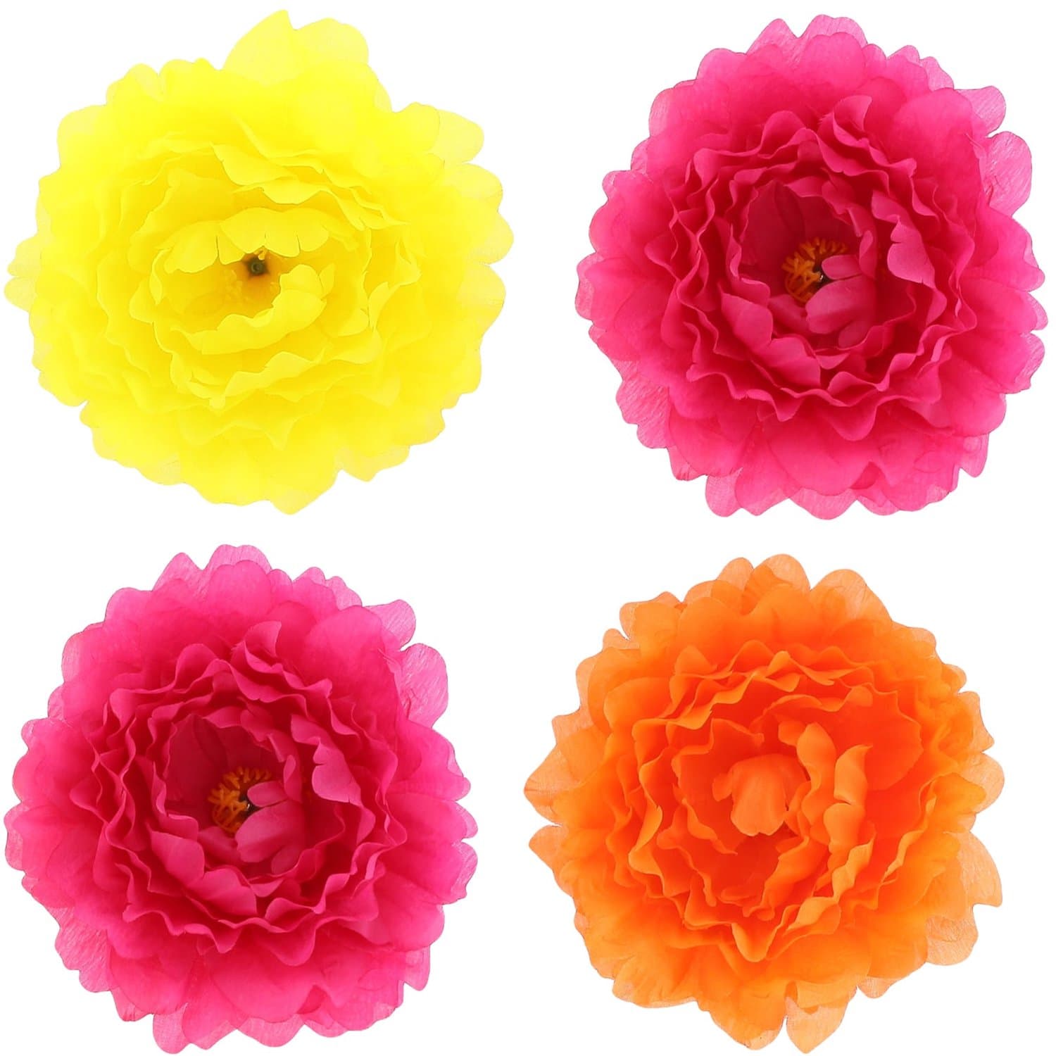 ARTYFETES - 4 papieren pioenrozen roze, oranje en geel 13 cm