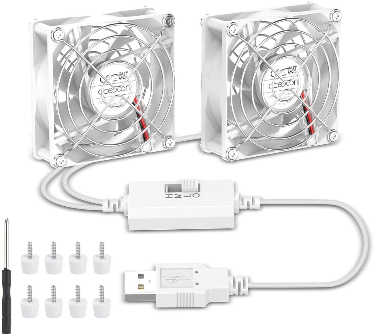 Dual USB Ventilator 80 mm met 3 Instelbare Snelheden, Stille Computer Fan voor PS4, Laptop en Router met Schokabsorberende Voetjes en Metalen Rooster