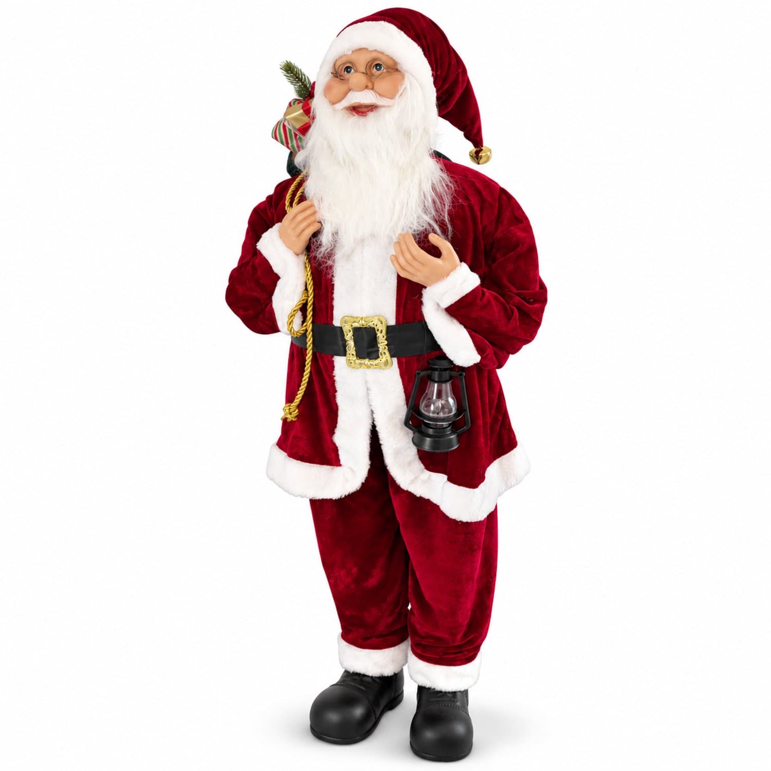 Benza – XXL Kerstman 110 cm – Grote Staande Kerstdecoratie – Met Cadeautas en Lantaarn – Rood – 110 × 42 × 32 cm
