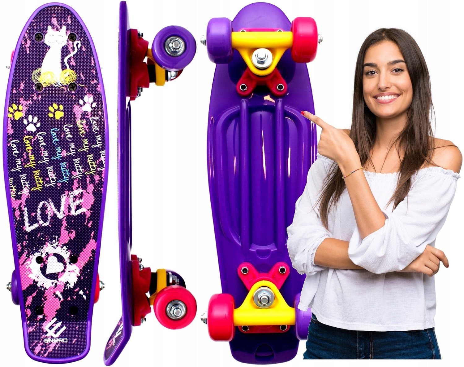 Enero Mini Kitty Fishboard Skateboard voor Kinderen - Paars