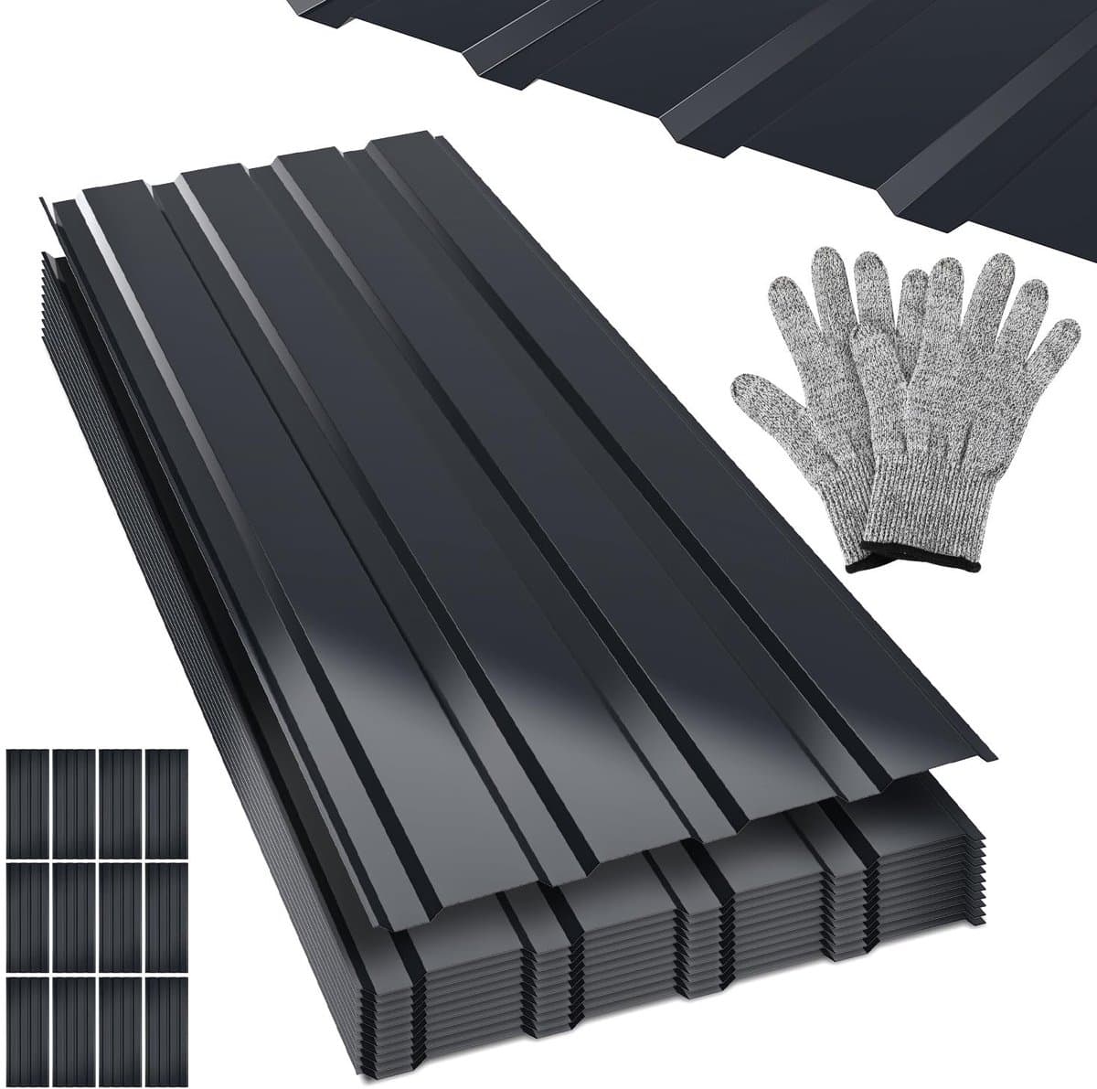 Trapeziumplaat, dakplaten, 115 x 45 cm, ca. 6,2 m², 0,25 mm, verzinkt metaal, voor carport, tuinhuis, schuur, incl. snijbestendige handschoenen, antraciet, 12 stuks