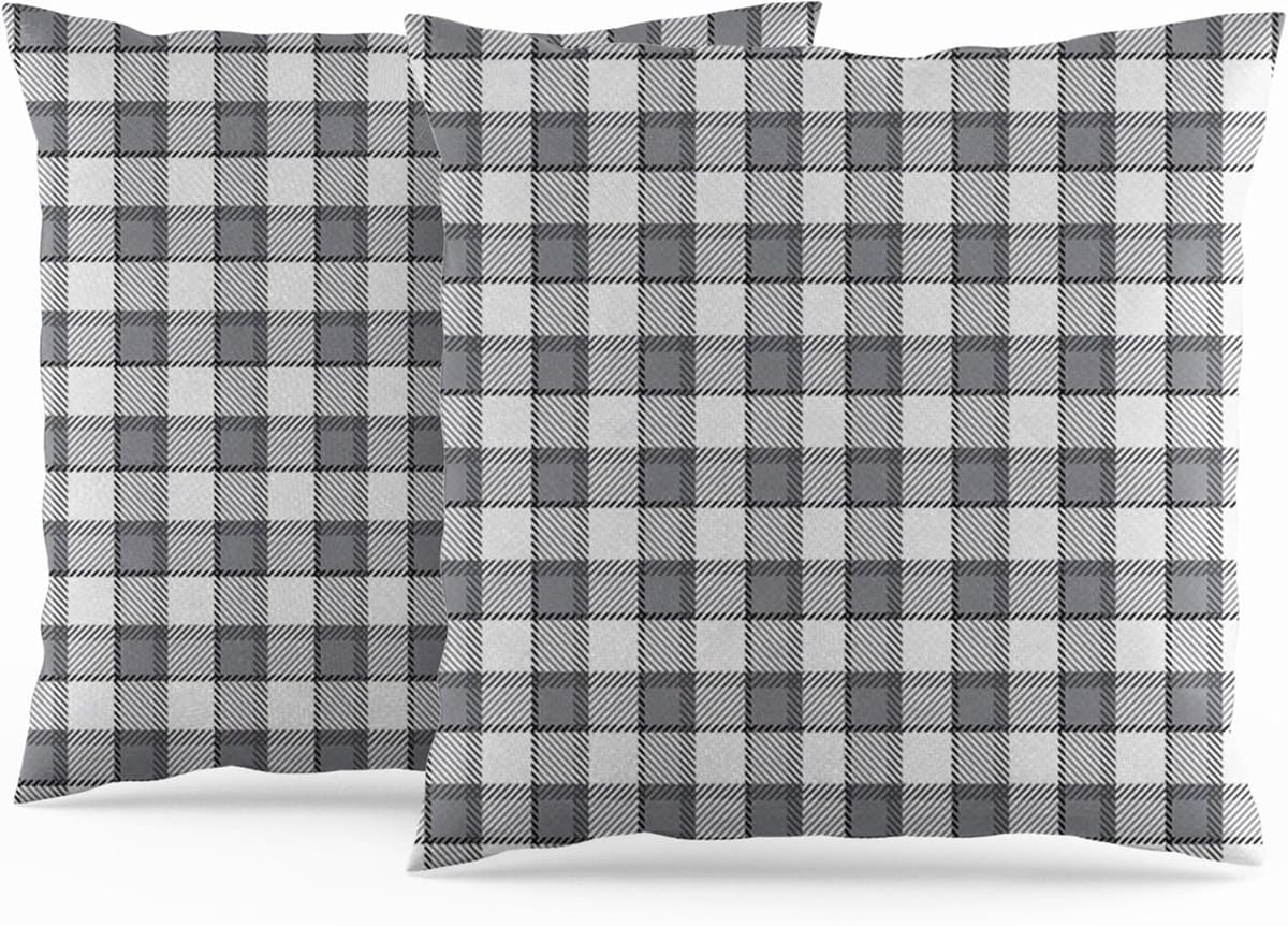 Kussenhoezen, grijs, geruit, vierkant, continentaal, klassieke retrostijl, voor bank, terras, boerderij, roest, geruit, dubbelzijdig, 51 x 51 cm, set van 2