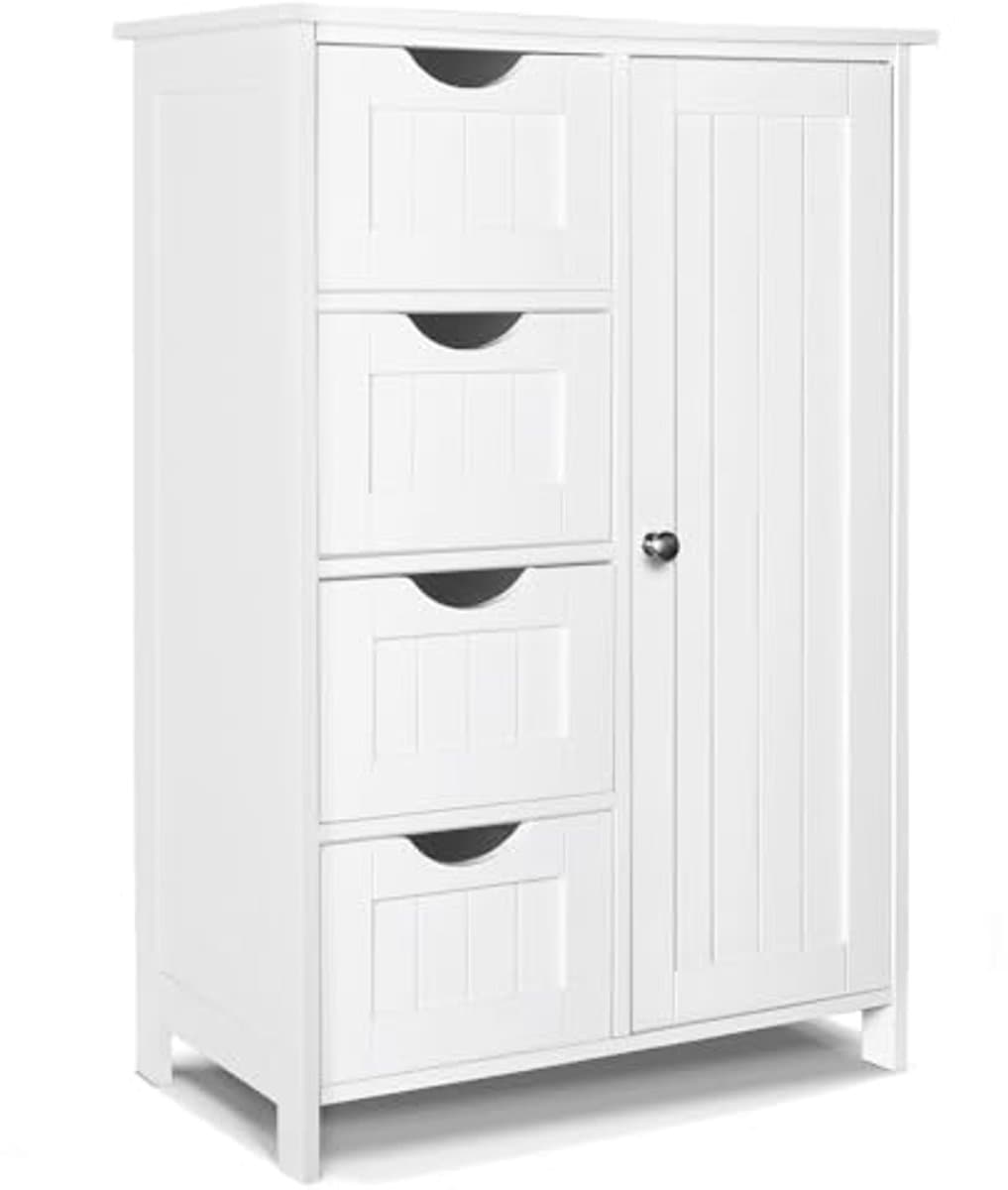 Badkamermeubel met Zijkast en 4 Laden - Wit - Compact en Veelzijdig voor Badkamer, Woonkamer, Keuken en Slaapkamer