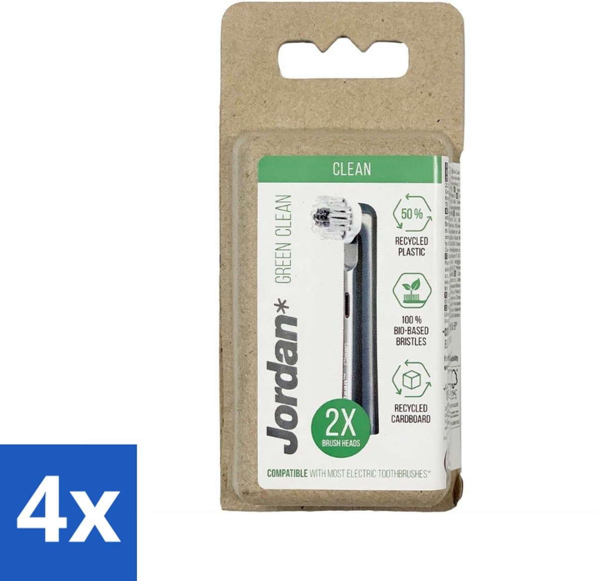 Jordan - Opzetborstels - Green Clean - 2 Opzetborstels - Voordeelverpakking - 4 stuks