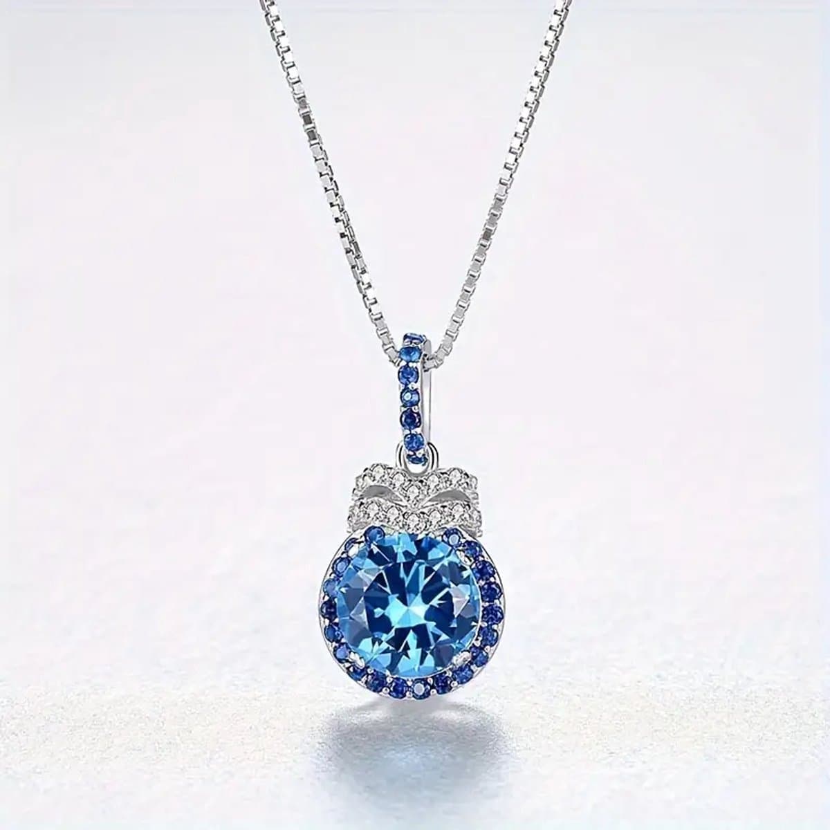 Elegante Blauwe Ovale Steen Hanger Ketting – Sprankelende Halo – Perfect Cadeau voor Dames