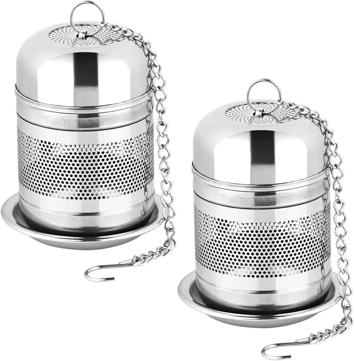 2 stuks Theezeef - infuserzeefjes - roestvrijstalen zeefjes voor losse thee - steiler - fijnmazige balhouder met kettinghaak en deksel - herbruikbare filterzakjes